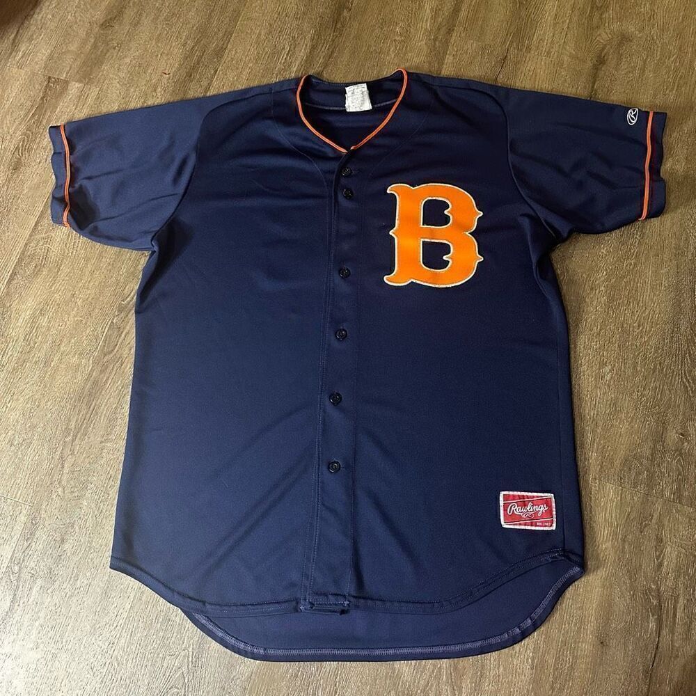 Vintage Rawlings Baseball Button Up Jersey Mens Size 48 Blue Orange Embroidered
